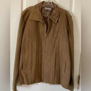 Adolfo Men's Suede and Knit Front Zipper Sweater, Vintage, Camel Brown,Size XL